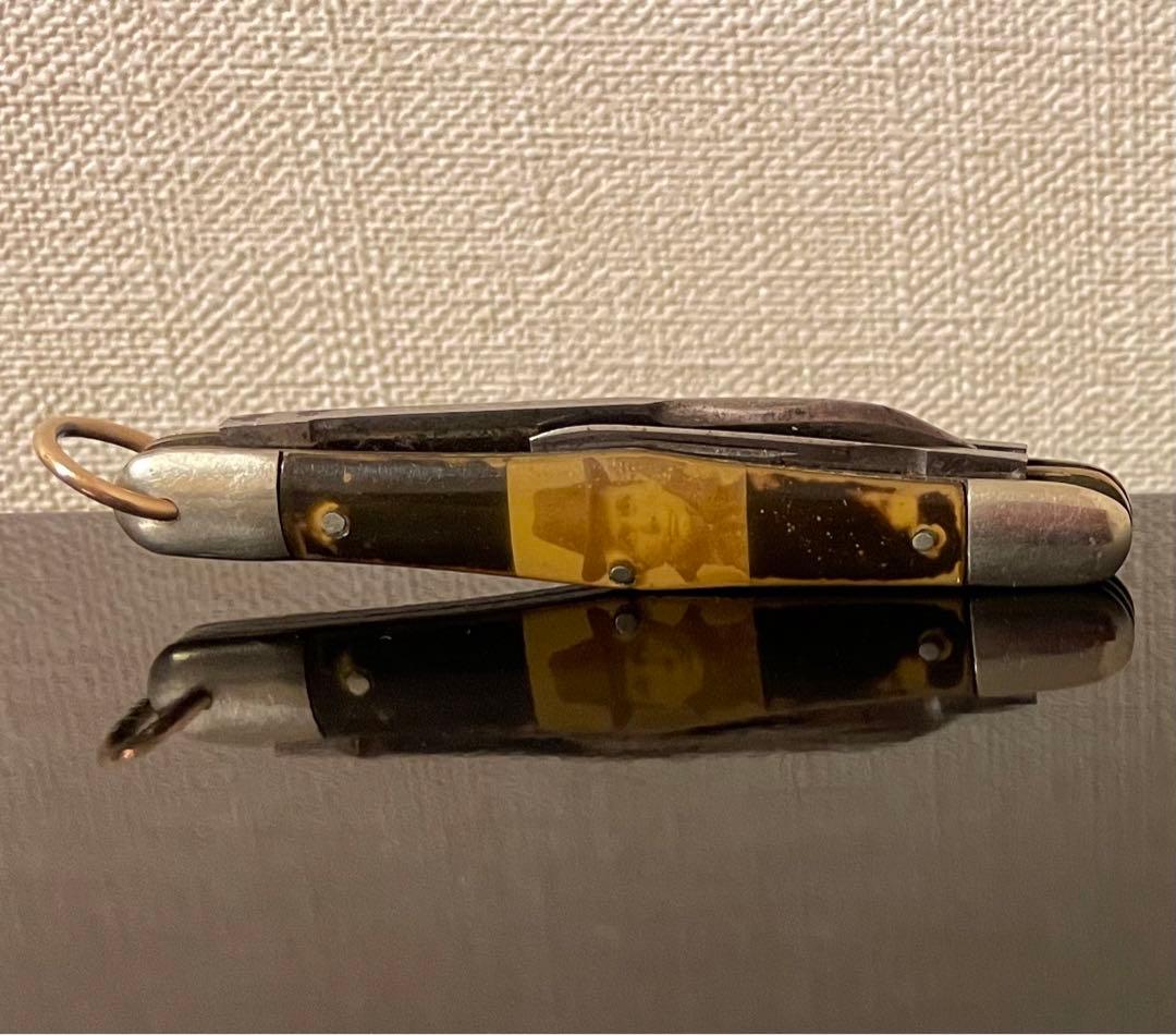 アンティークナイフ　カントンカトラリー社　3ブレイド　写真付きセルロイドハンドル