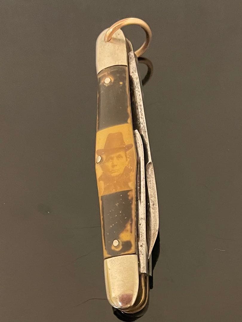 アンティークナイフ　カントンカトラリー社　3ブレイド　写真付きセルロイドハンドル