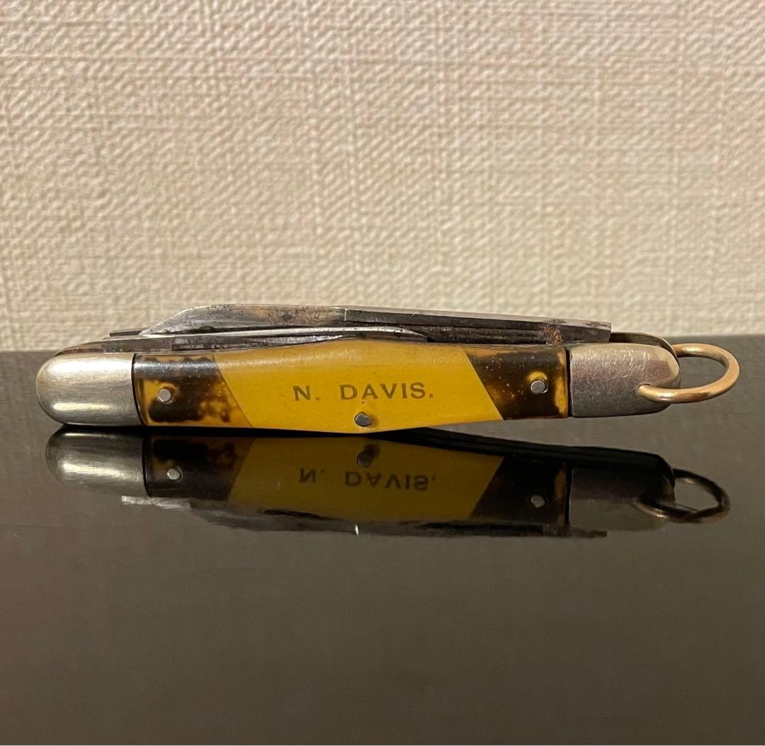 アンティークナイフ　カントンカトラリー社　3ブレイド　写真付きセルロイドハンドル