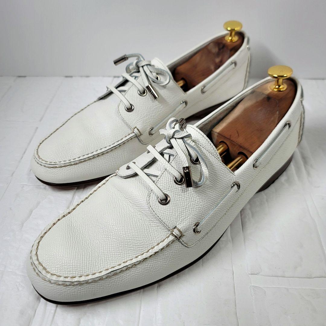 【美品】HERMES デッキシューズ 28-28.5cm向け ホワイト