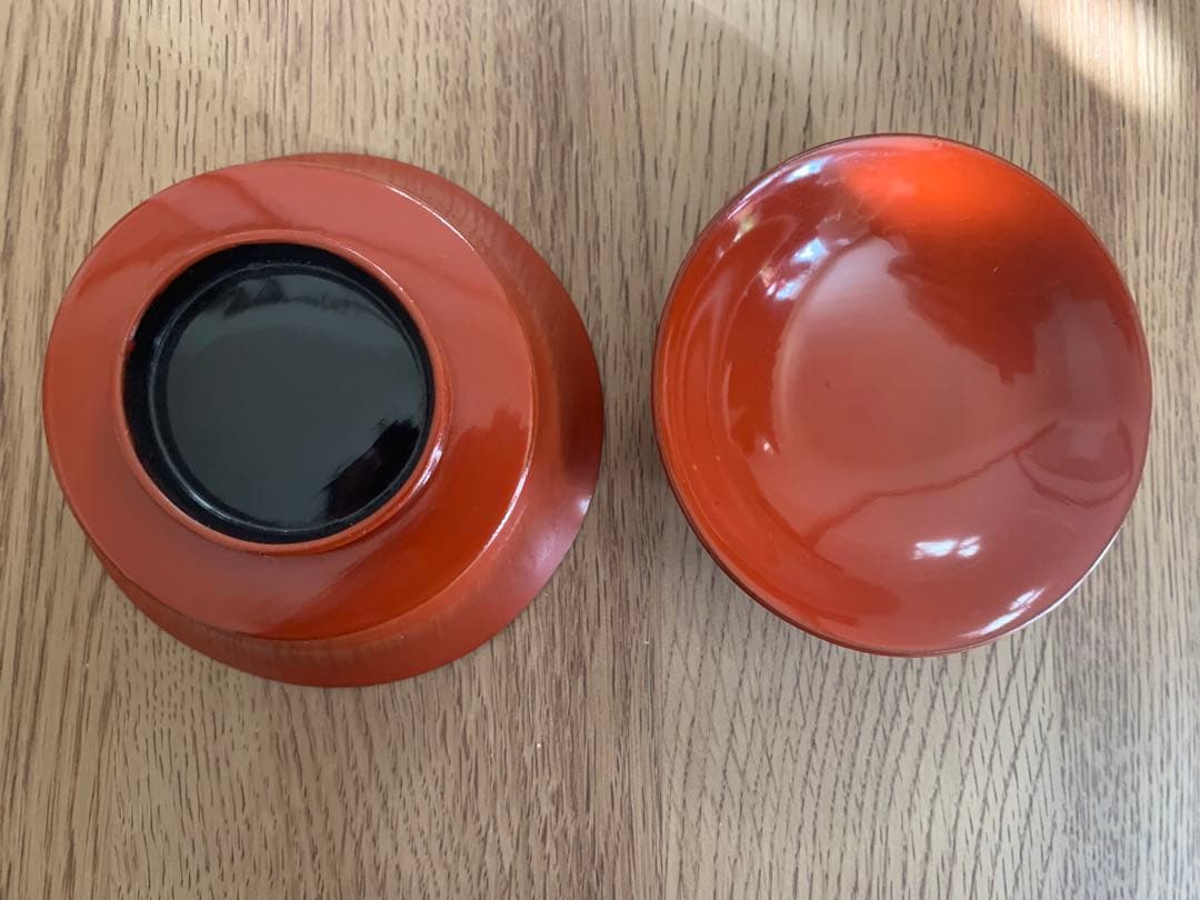 輪島塗　朱沈金蒔絵吸物椀10客　時代物　木製うるし塗　羽反　アンティーク