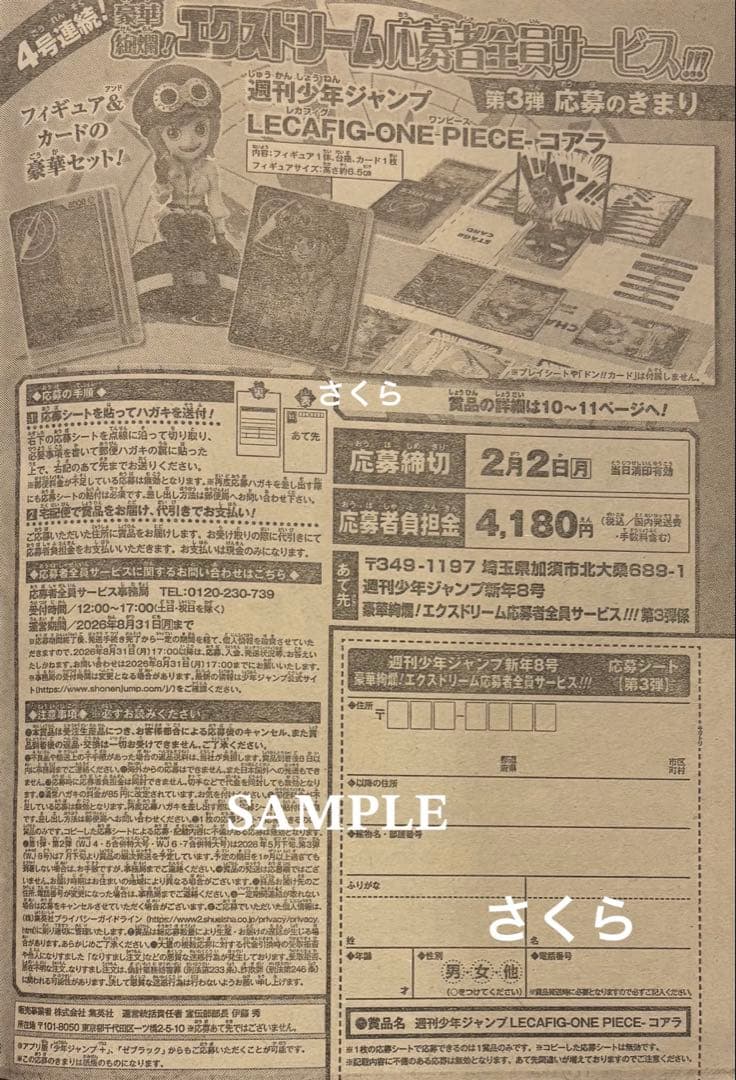 匿名発送 週刊少年ジャンプ 応募者全員サービス 第3弾 応募券 20点