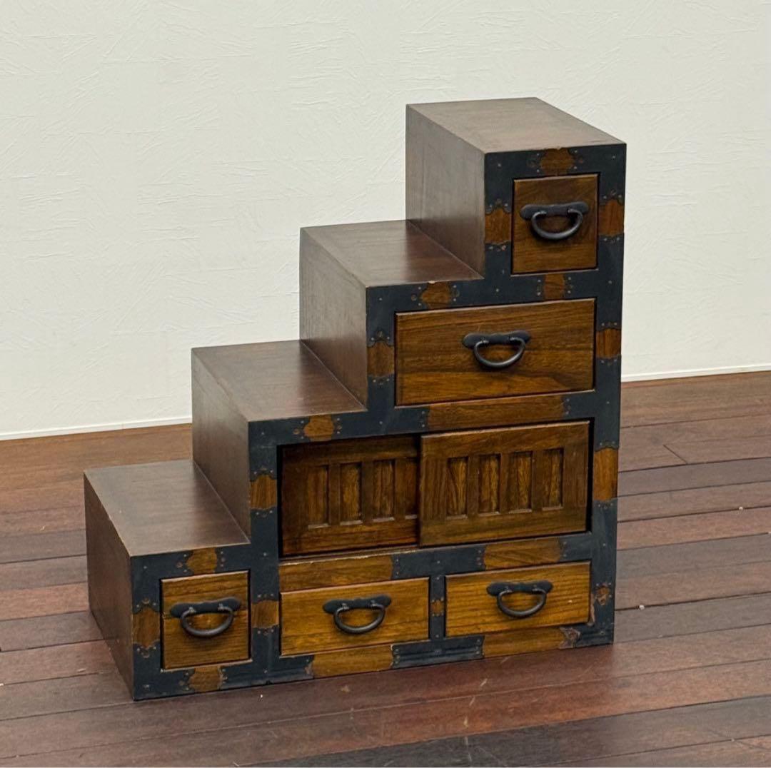 H19K25b アンティーク調 階段箪笥 4段