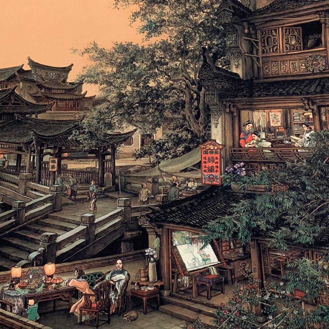 中華民国の絵家　絵画　台湾の名家　孫孝友　（最作)南鄉旧夢　国画巻き絵