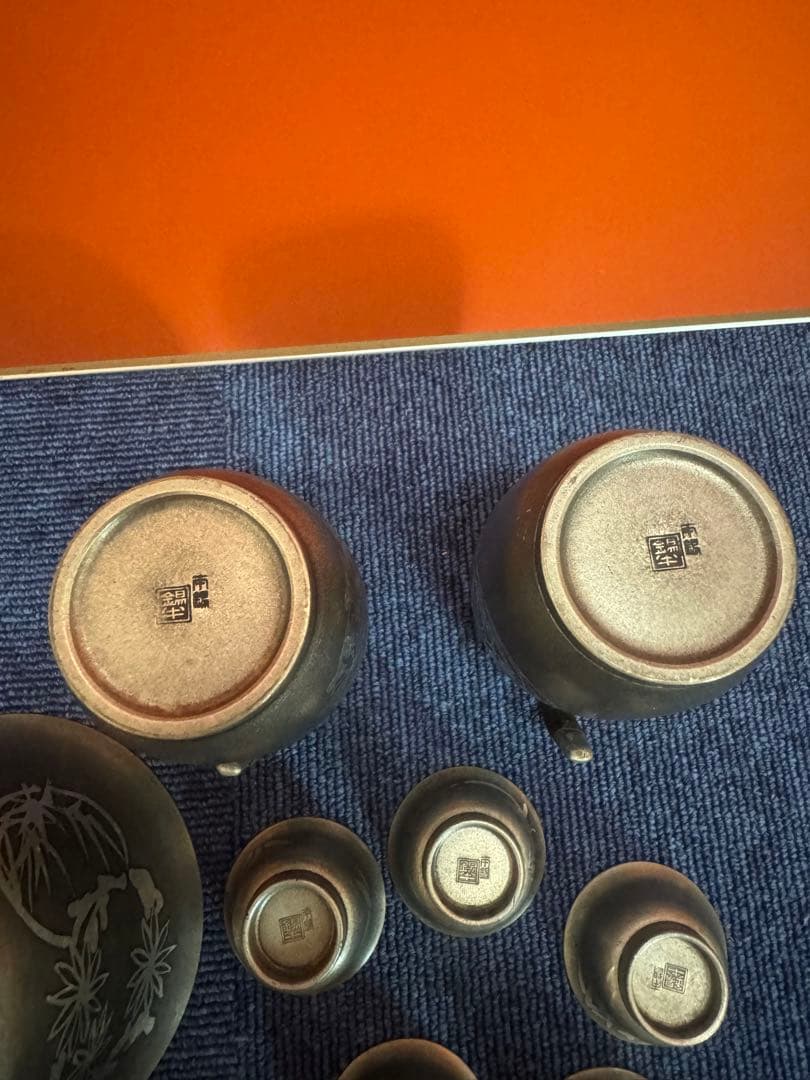 1854  本錫　酒器セット　徳利2客　猪口5客　ボウル1客