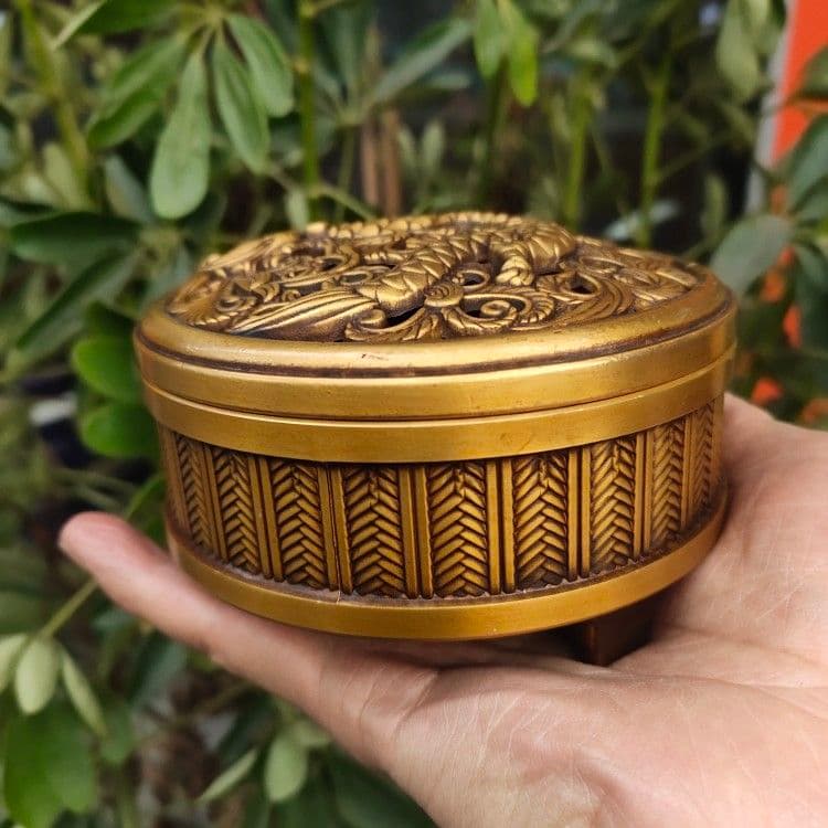 銅細工 龍蓋三足檀香炉 室内 薫香炉 香道具 装飾品 工芸品 美術品
