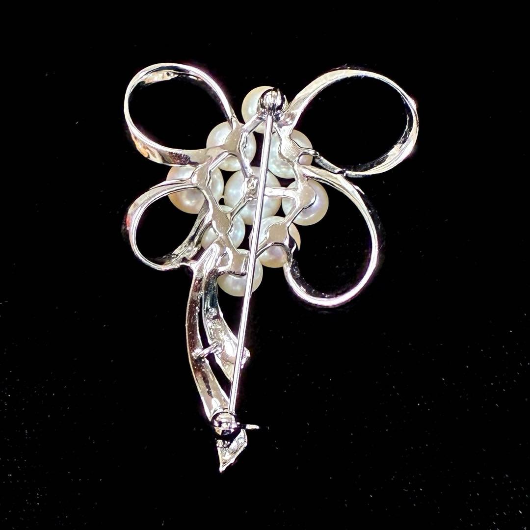 【ミキモト】MIKIMOTO ブローチ シルバー　パール　リボン　コサージュ
