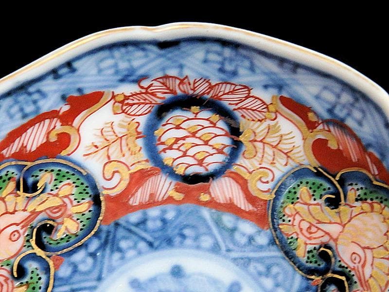 大聖寺伊万里　金襴手　窓絵　鳳凰に青海波の図　豆皿　C970AS-BZx