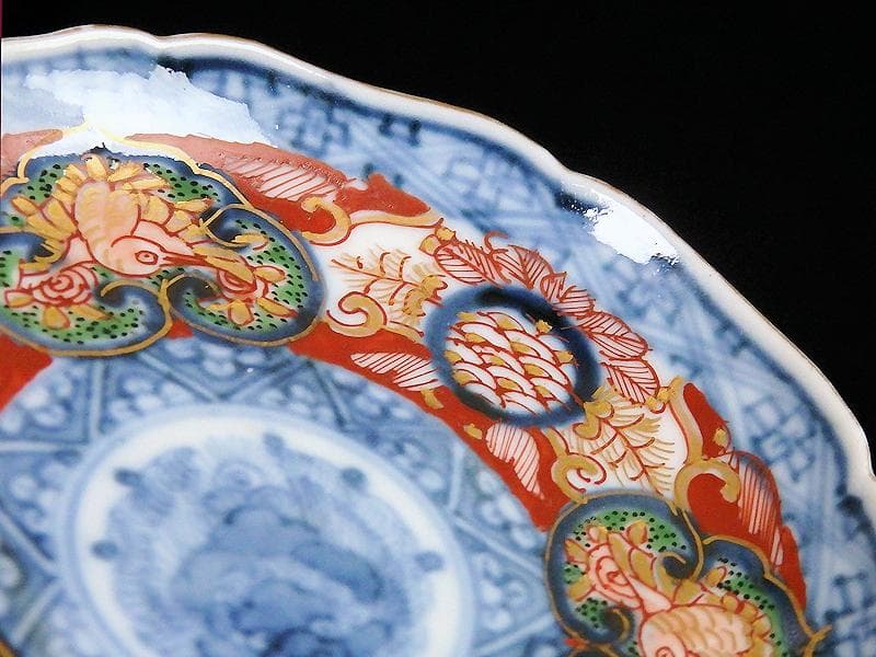 大聖寺伊万里　金襴手　窓絵　鳳凰に青海波の図　豆皿　C970AS-BZx