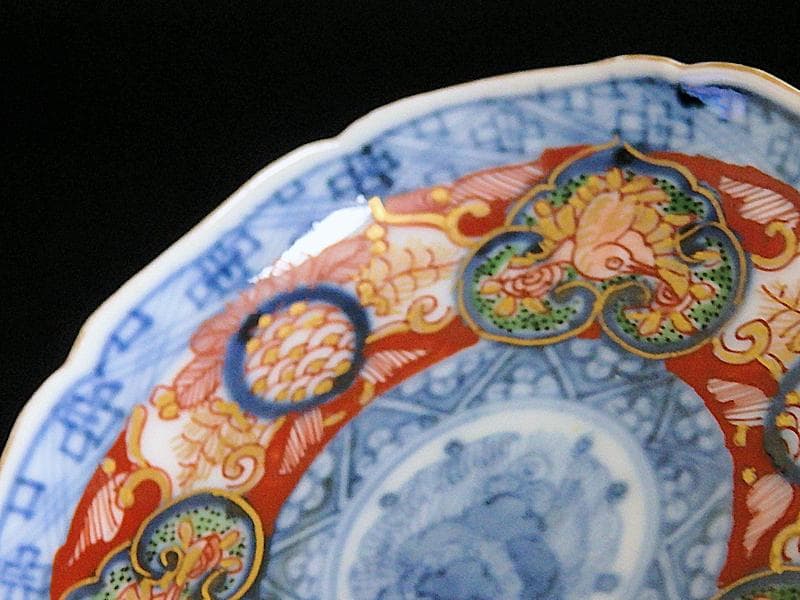 大聖寺伊万里　金襴手　窓絵　鳳凰に青海波の図　豆皿　C970AS-BZx