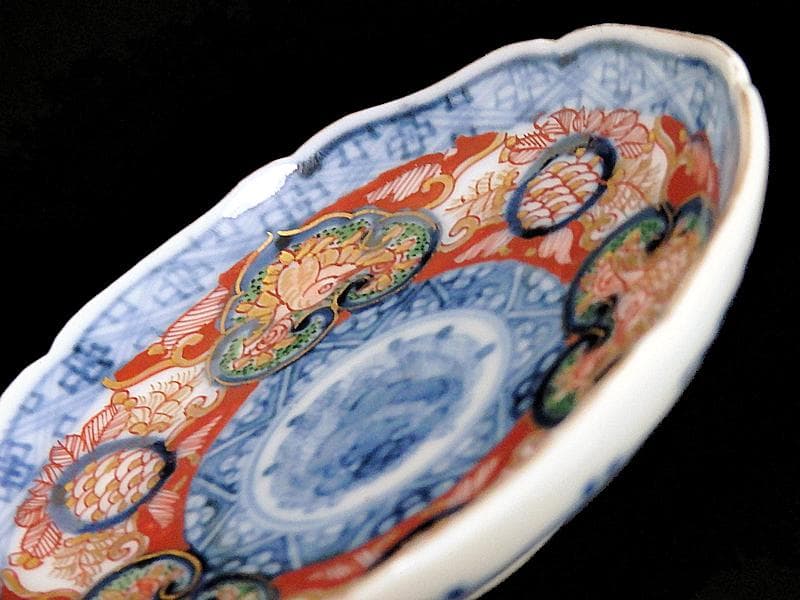 大聖寺伊万里　金襴手　窓絵　鳳凰に青海波の図　豆皿　C970AS-BZx