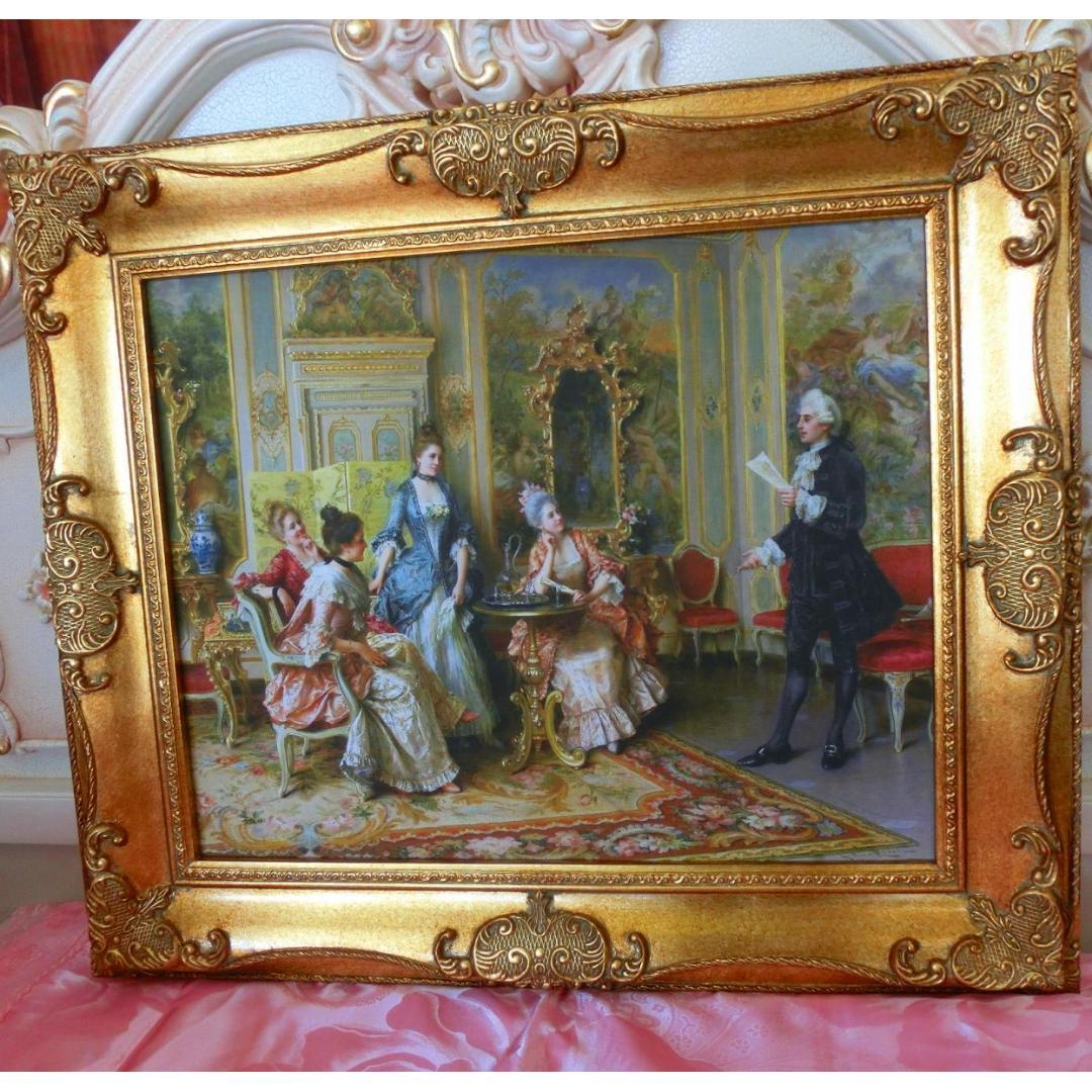 ロココ額絵 中世ヨーロッパ貴族 ゴールドダブルフレーム W65cm H55cm