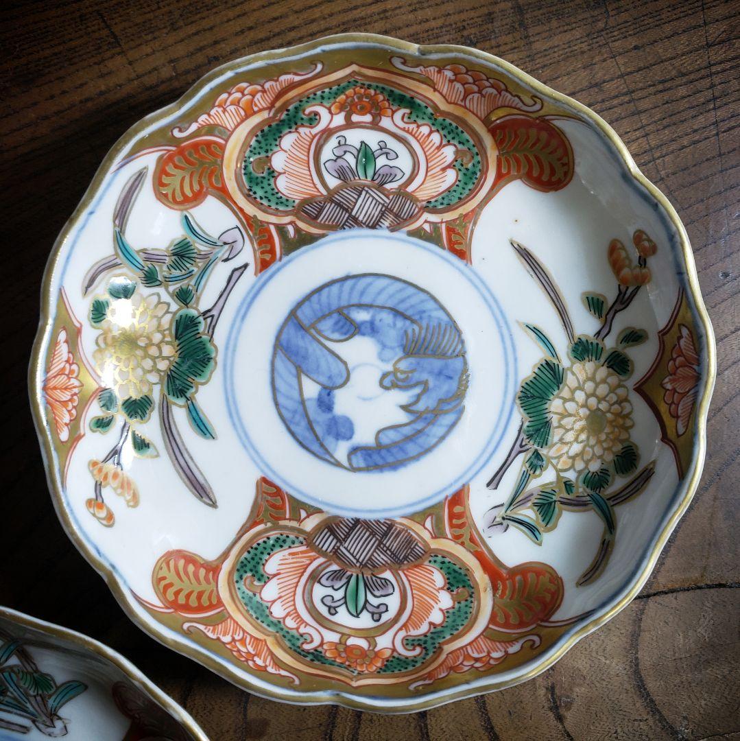 錦手　色絵　古伊万里　龍　江戸　上手物　花文様　菊文様　5枚セット