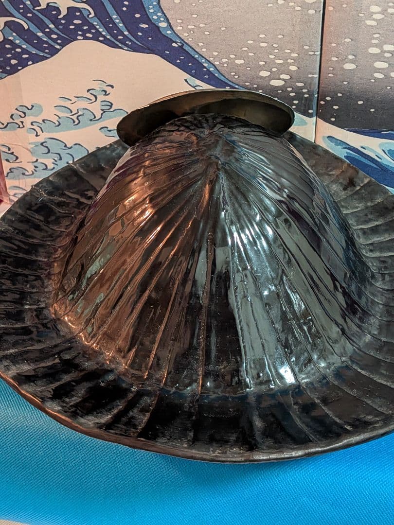 江戸時代中期〜後期頃黒漆塗り武家旧家蔵出し肥後熊本藩領陣笠前立て改良型当時物