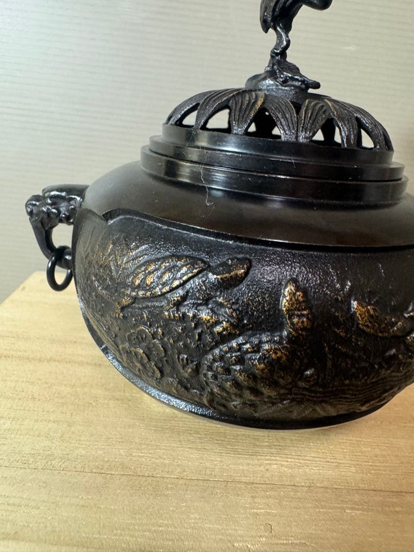 2851 銅製　鋳銅香炉　御香炉灰付き　未使用