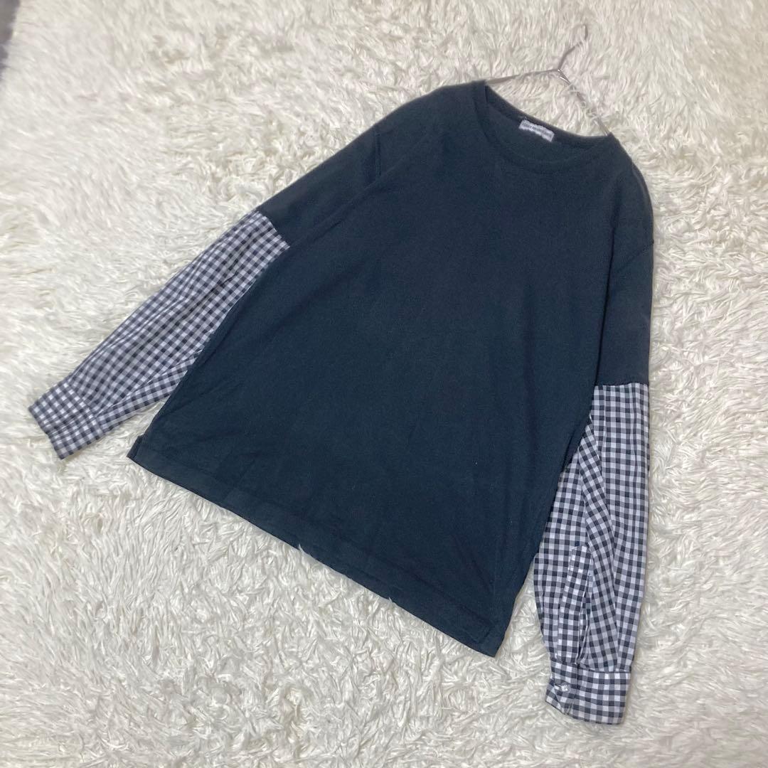 ISSEY MIYAKE MEN Tシャツ　長袖　袖切替　ドッキング　チェック