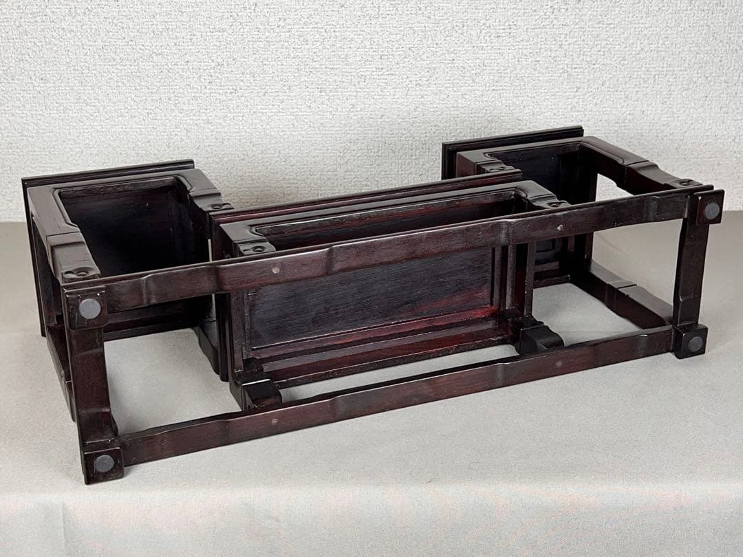 唐木 花台 紫檀 飾り台 香炉台 高低台 華道具 置物台 木製 盆栽台 中国美術