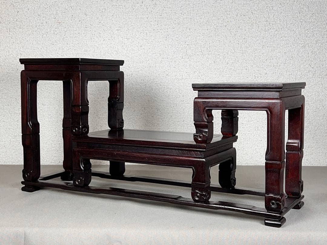 唐木 花台 紫檀 飾り台 香炉台 高低台 華道具 置物台 木製 盆栽台 中国美術