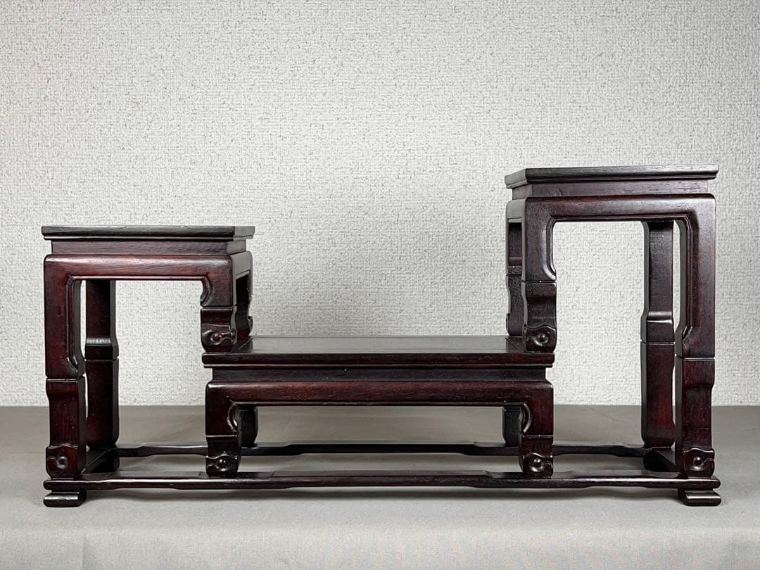 唐木 花台 紫檀 飾り台 香炉台 高低台 華道具 置物台 木製 盆栽台 中国美術