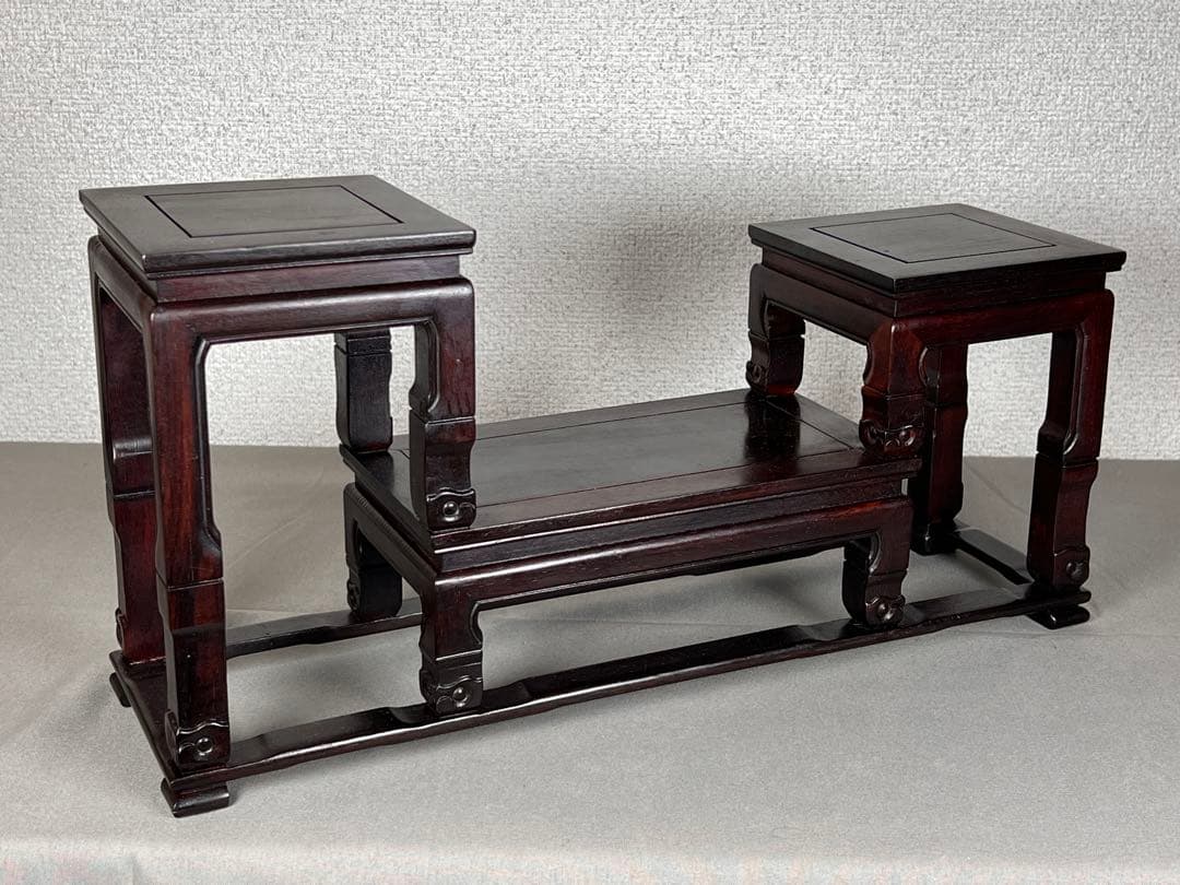 唐木 花台 紫檀 飾り台 香炉台 高低台 華道具 置物台 木製 盆栽台 中国美術