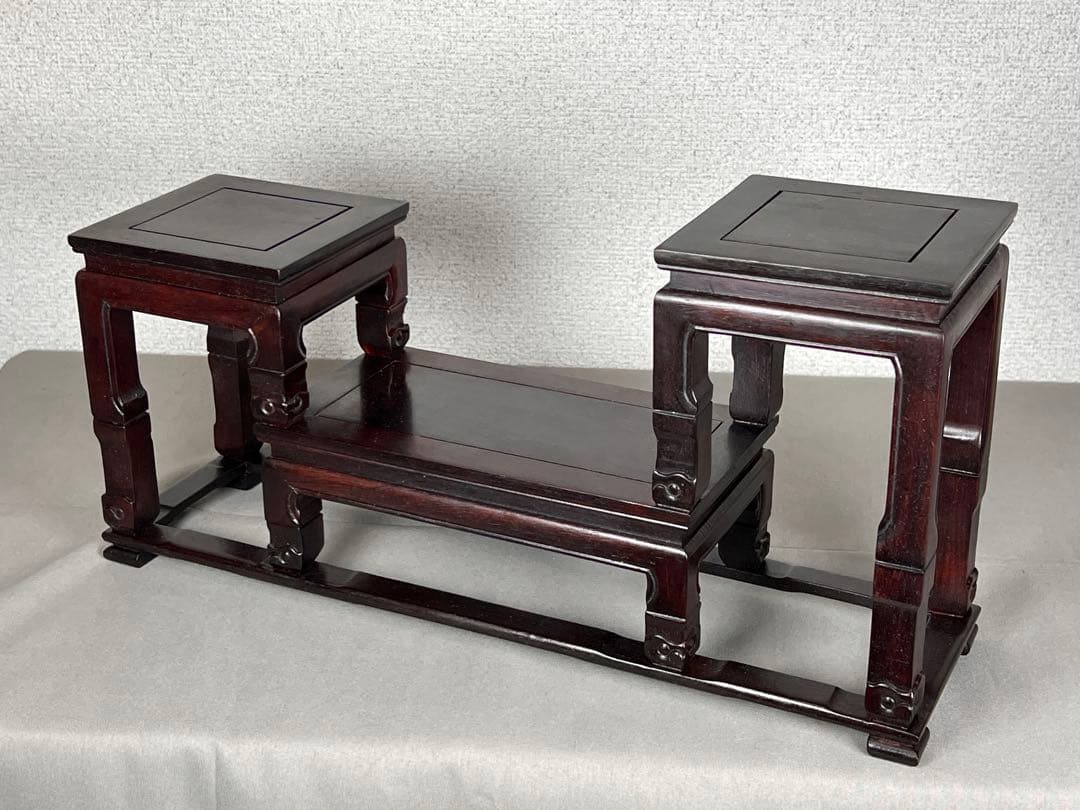 唐木 花台 紫檀 飾り台 香炉台 高低台 華道具 置物台 木製 盆栽台 中国美術