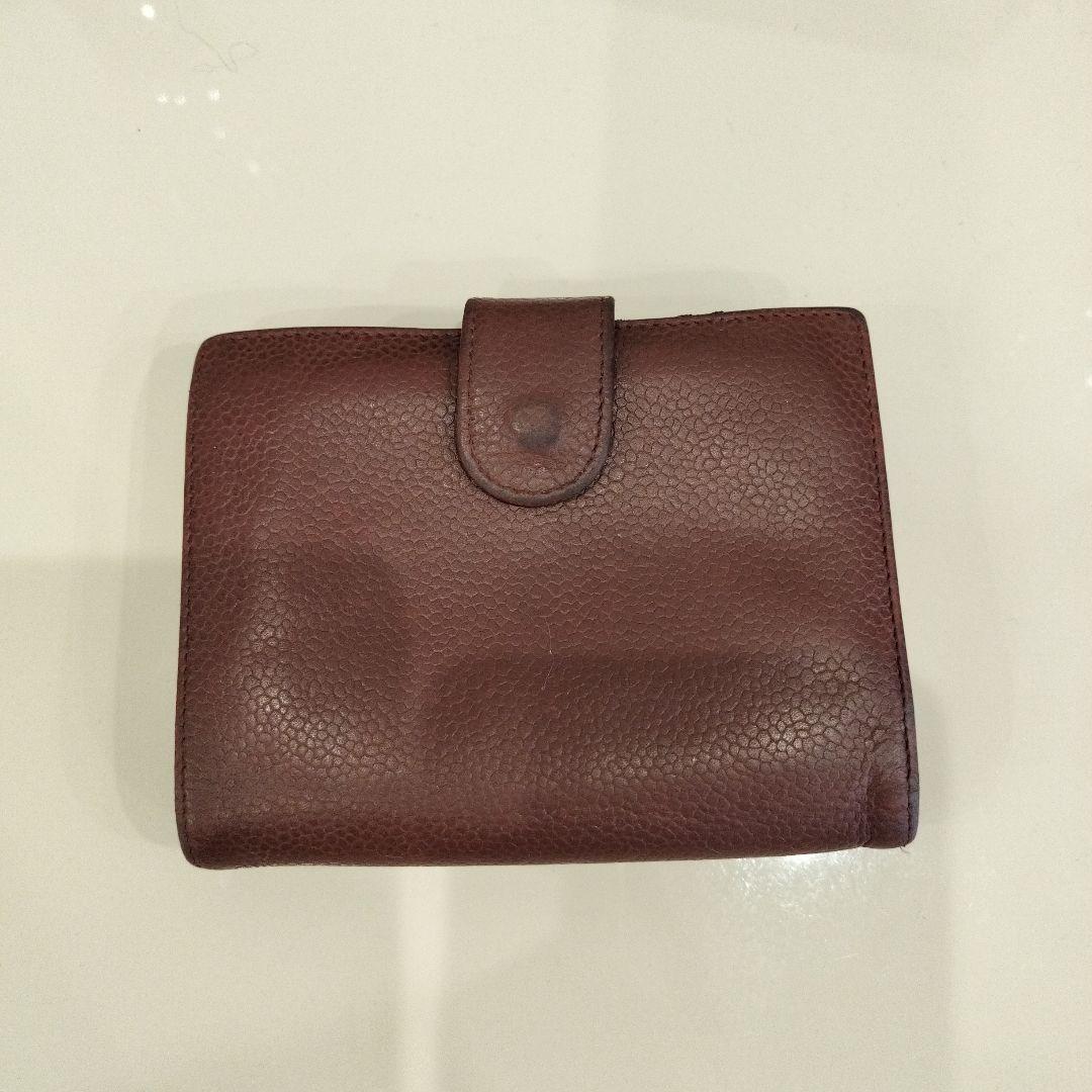 CHANEL キャビアスキン 二つ折り財布 コンパクト ブラウン がま口