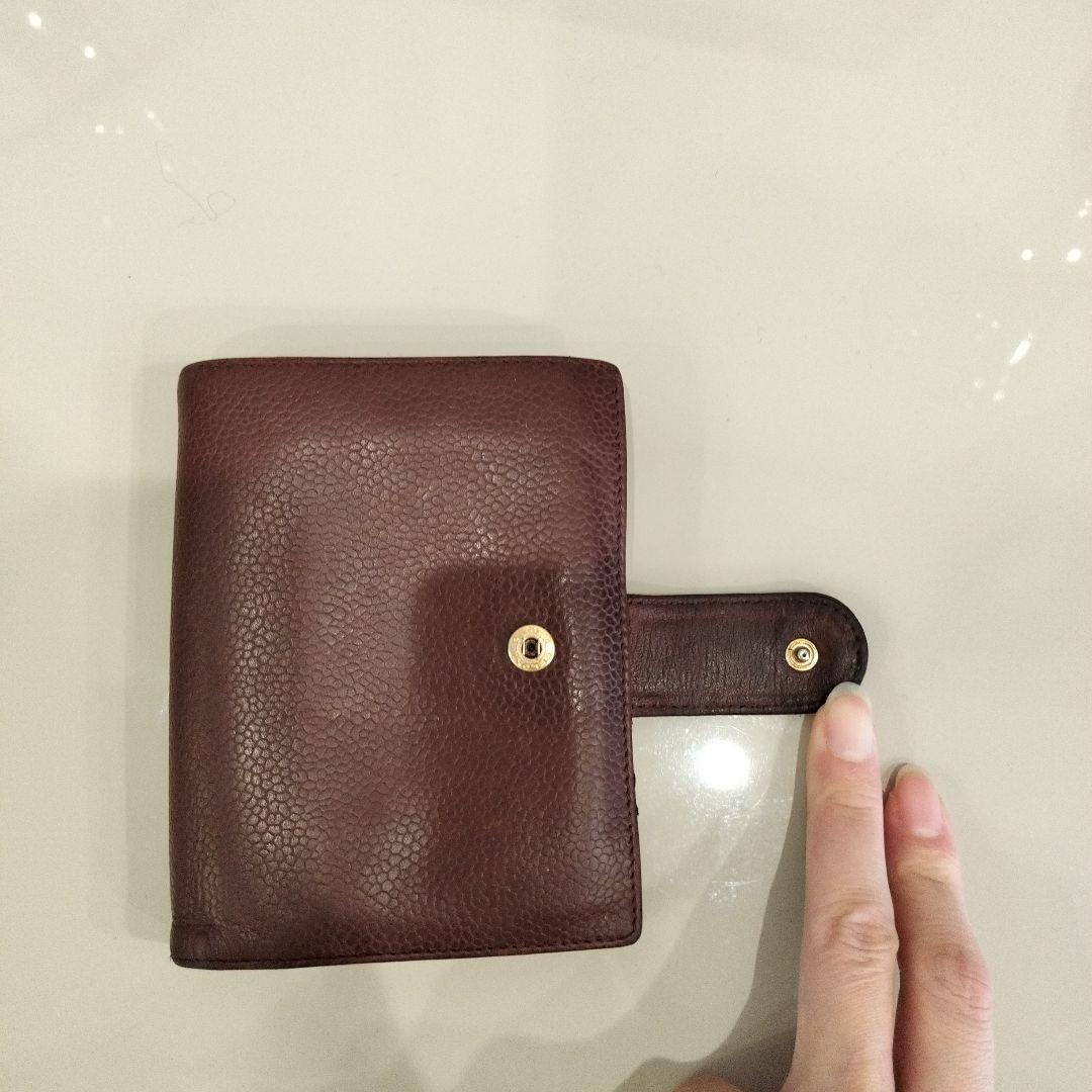 CHANEL キャビアスキン 二つ折り財布 コンパクト ブラウン がま口