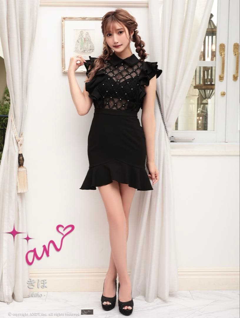 anマーメイド 襟付き フリルデザイン シアー ミニドレス キャバ　sugar