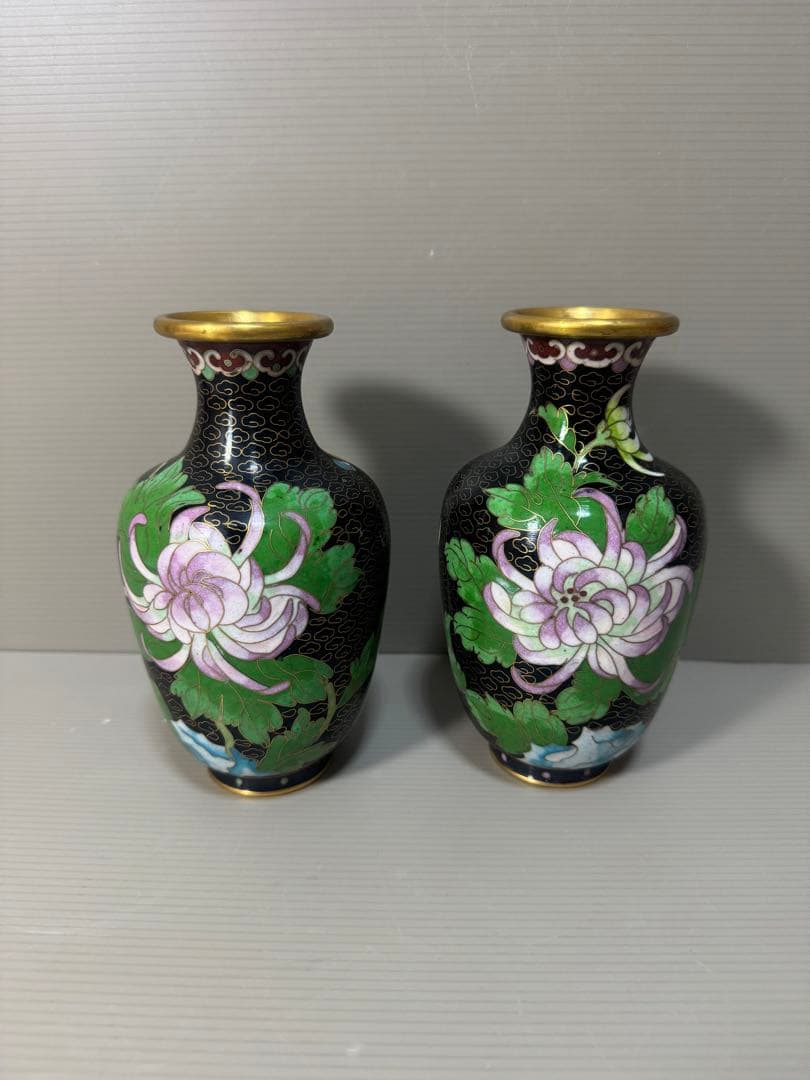 2269 七宝焼　景泰藍　花瓶　2客　時代物