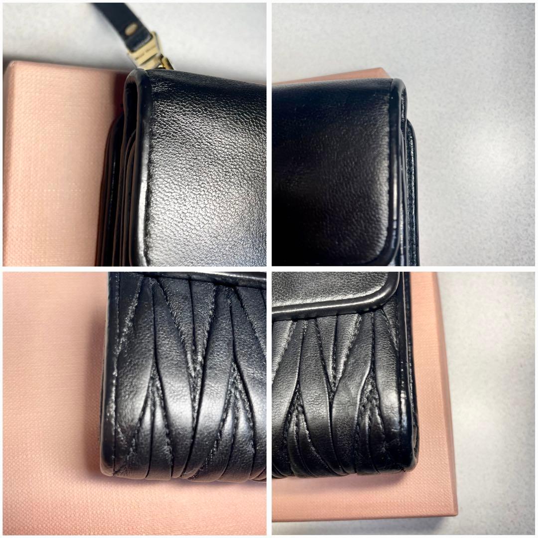 A*3様 美品✨MIU MIU 三つ折り財布 マテラッセ ゴールドロゴ ビジュー