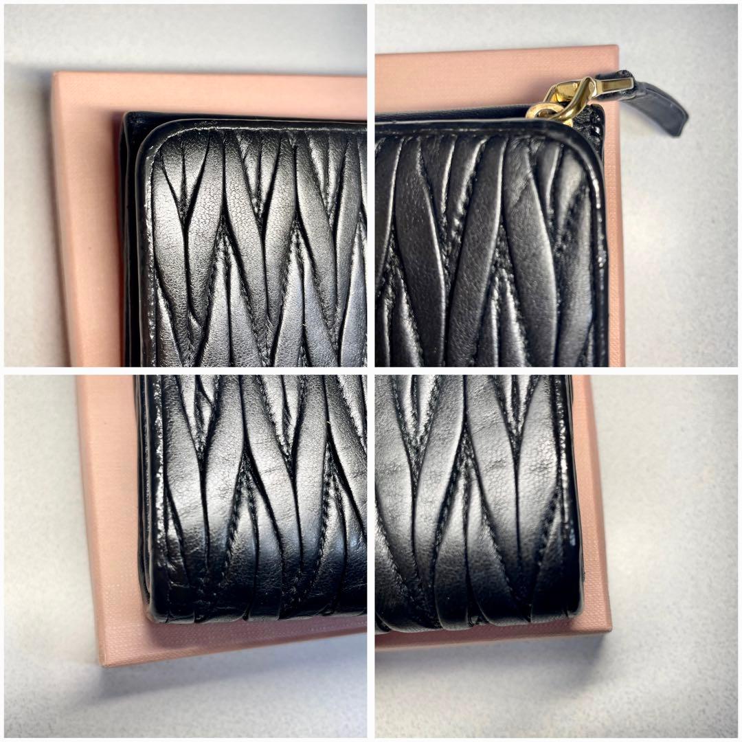 A*3様 美品✨MIU MIU 三つ折り財布 マテラッセ ゴールドロゴ ビジュー