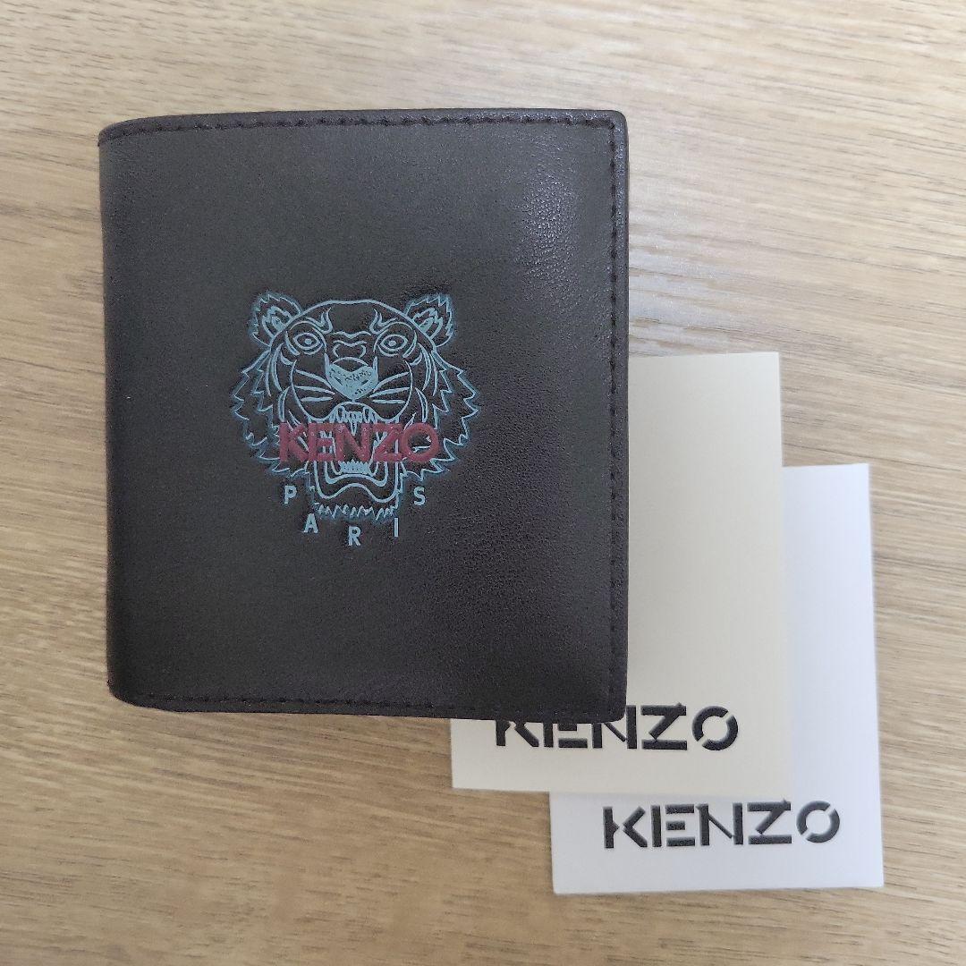 【廃盤品】 KENZO 二つ折り財布　ブラック　虎　TIGER ブルー　レザー