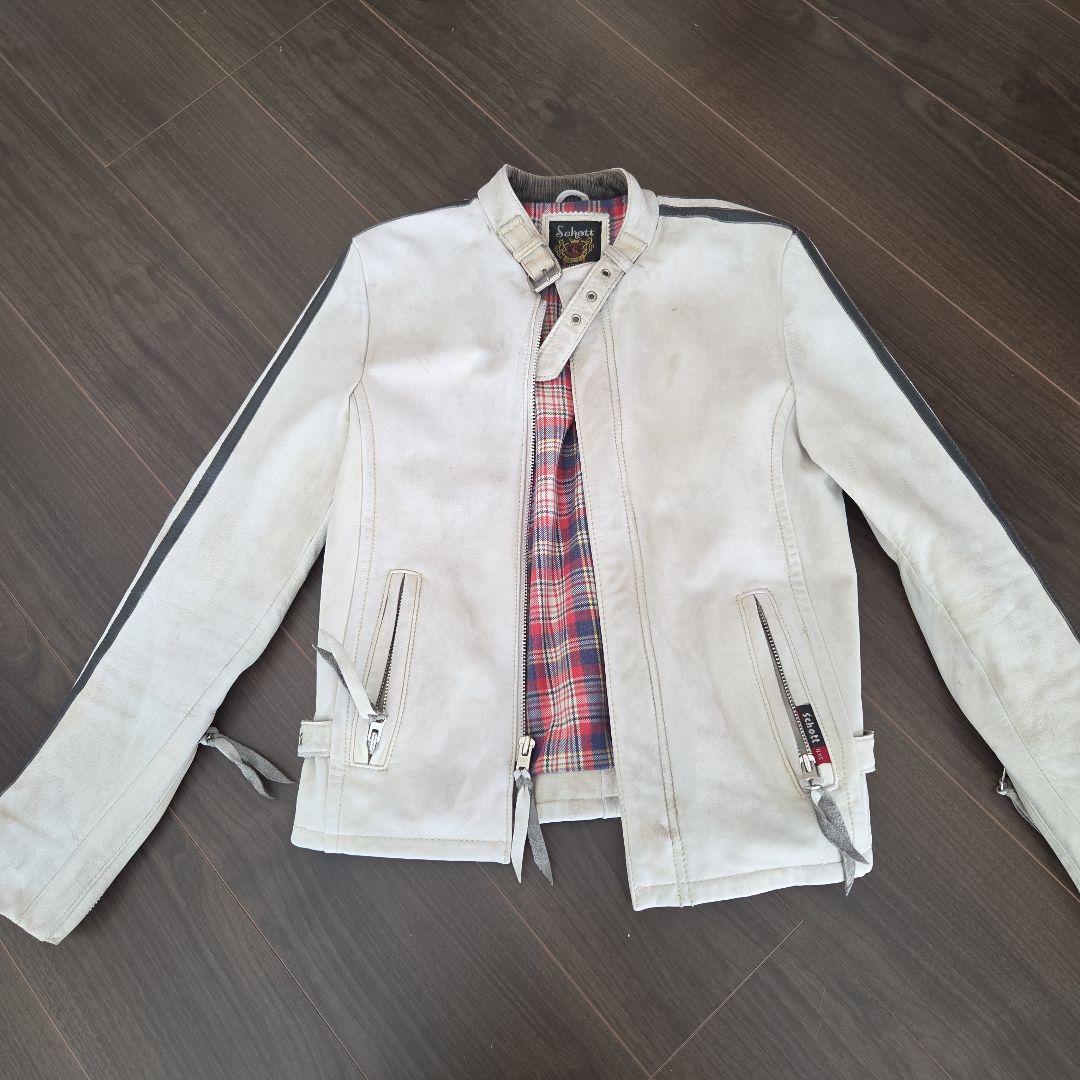 SchottホワイトレザーライダースジャケットXS