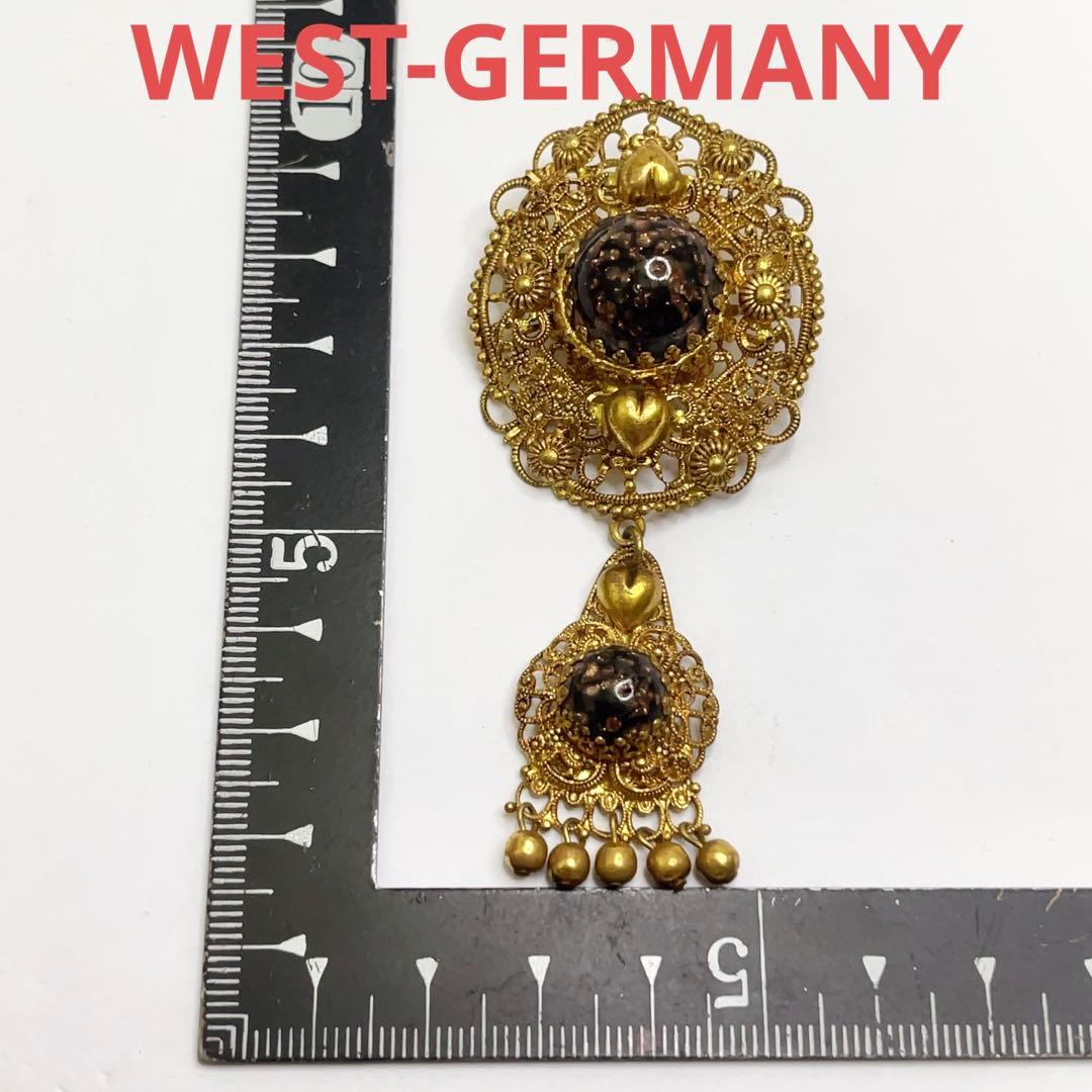 W.GERMANY 天然石 ヴィンテージ ロング ブローチ 西ドイツ製 揺れる