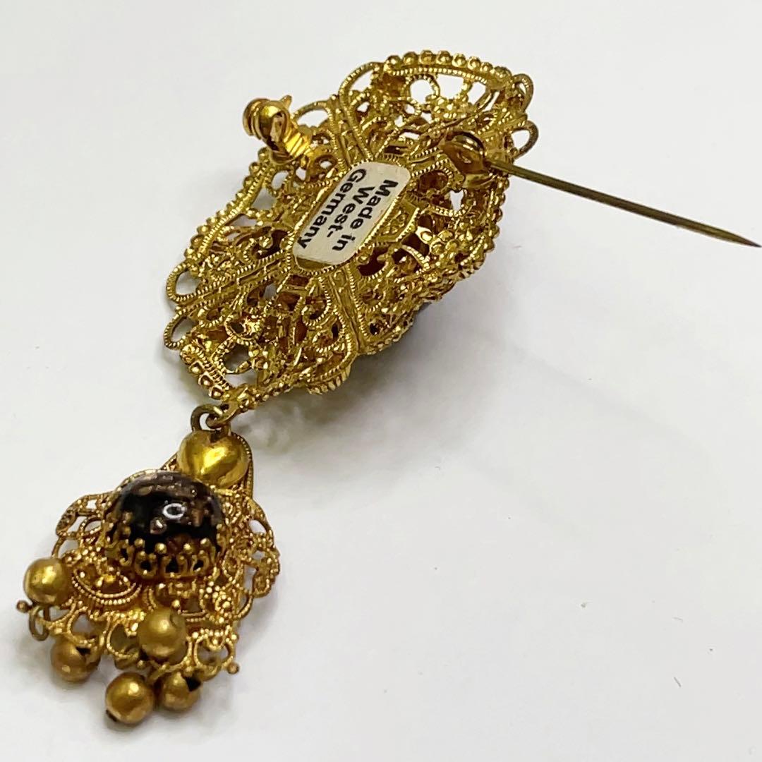 W.GERMANY 天然石 ヴィンテージ ロング ブローチ 西ドイツ製 揺れる