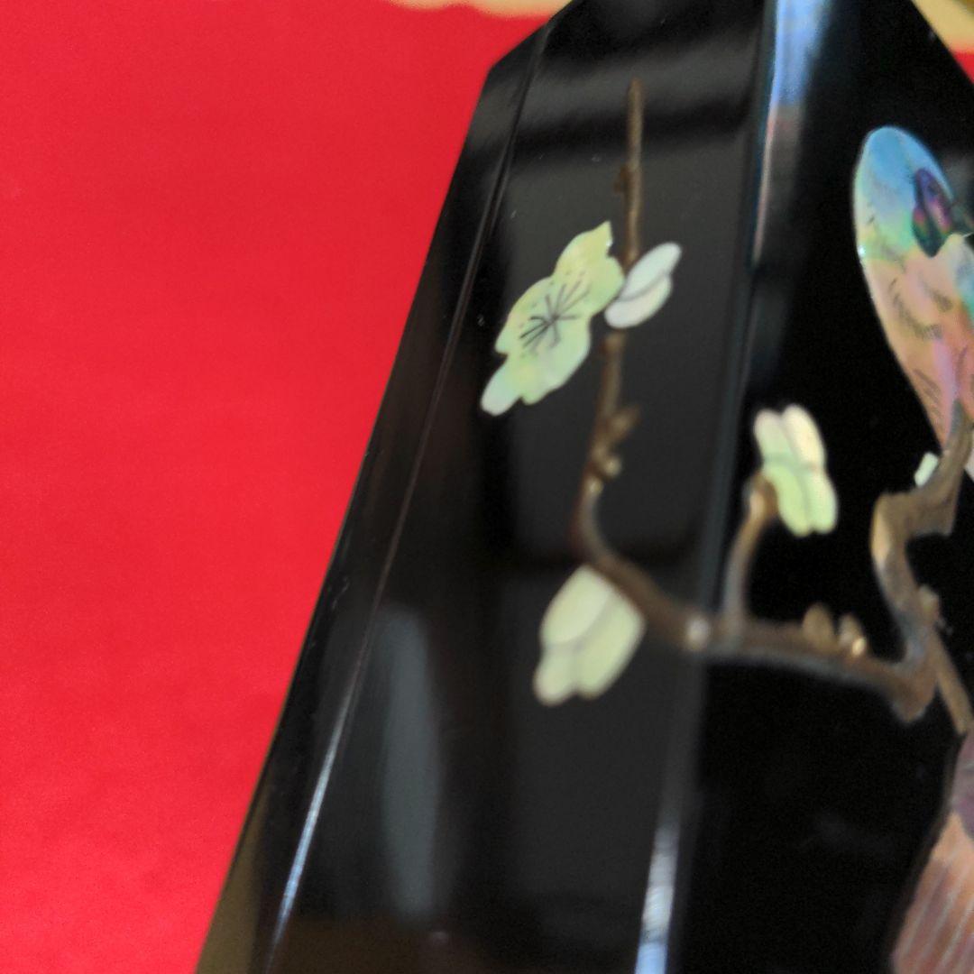 高岡漆器　武蔵川秀山作　青貝塗錆絵花鳥図　宝石箱　小物入　梅に樫鳥