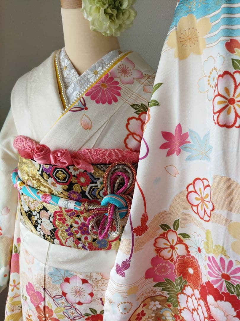 セール中！　367.可愛い振袖7点セット　正絹　フルセット　成人式