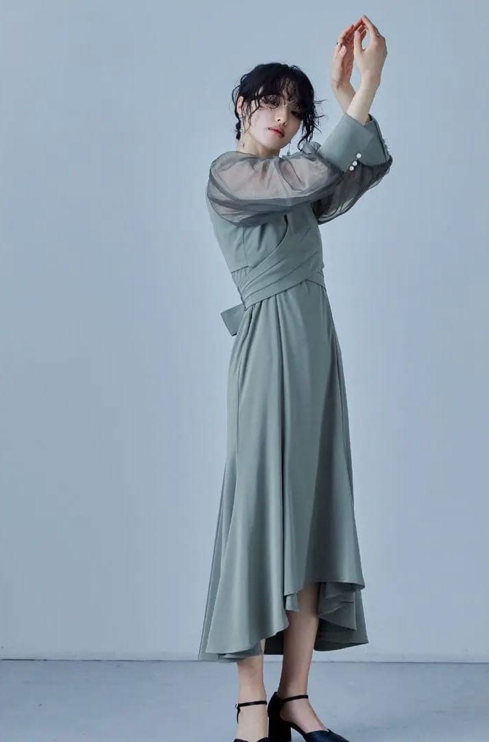 【ピーナッツ】冬用：クロスデザインブラウスセットドレス(結婚式)