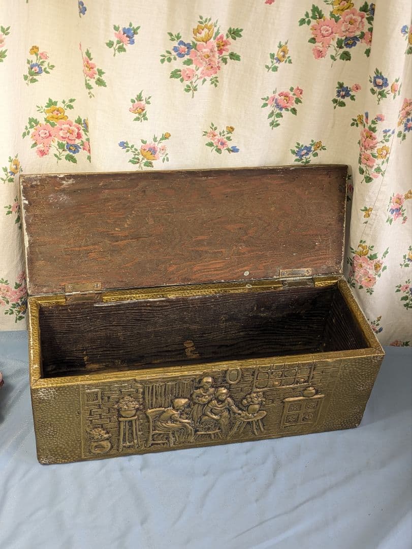 イギリス アンティーク 真鍮板張り　木製　ボックス 35.6cm