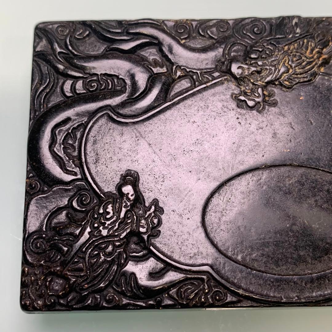 龍の彫刻　雲龍　ミニ硯　文房具　開運　宇宙パワー 不思議の石鉄隕石　アンティーク