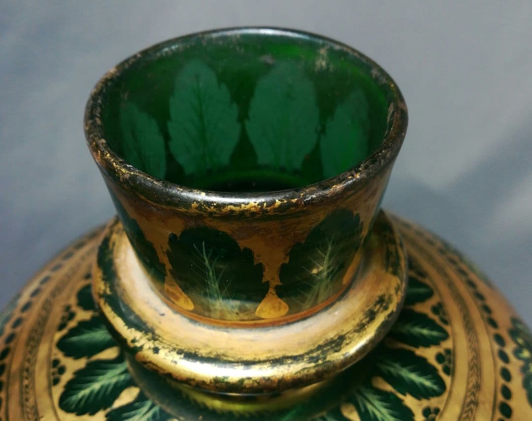 アンティーク　ムガールグラス　インド　エナメル装飾　壺　壷　花瓶