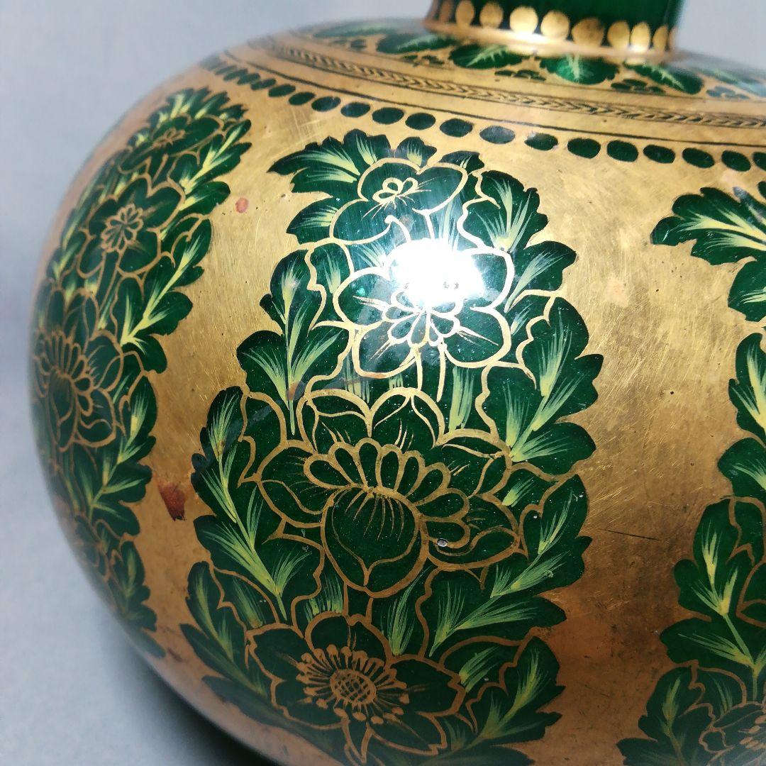 アンティーク　ムガールグラス　インド　エナメル装飾　壺　壷　花瓶