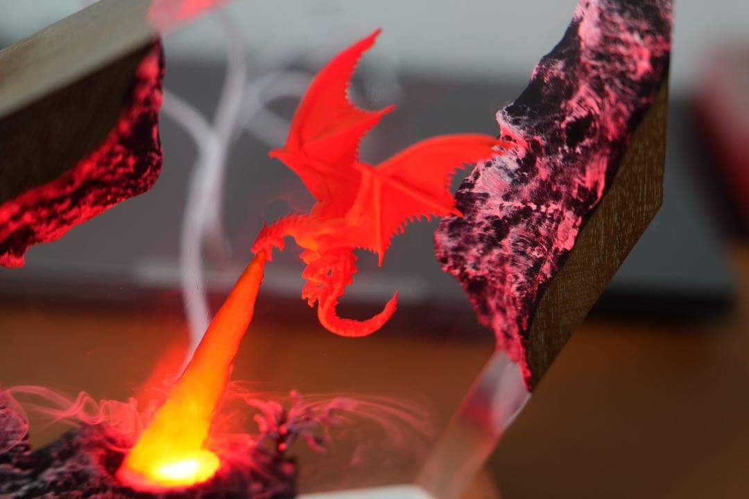 【迫力満点】ドラゴンの息吹 炎の城 レジンランプ 中世ファンタジー 騎士 冒険