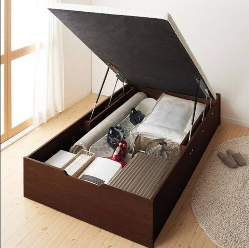 シングル 縦開き 跳ね上げベッド 通気性抜群 省スペース ダークブラウン