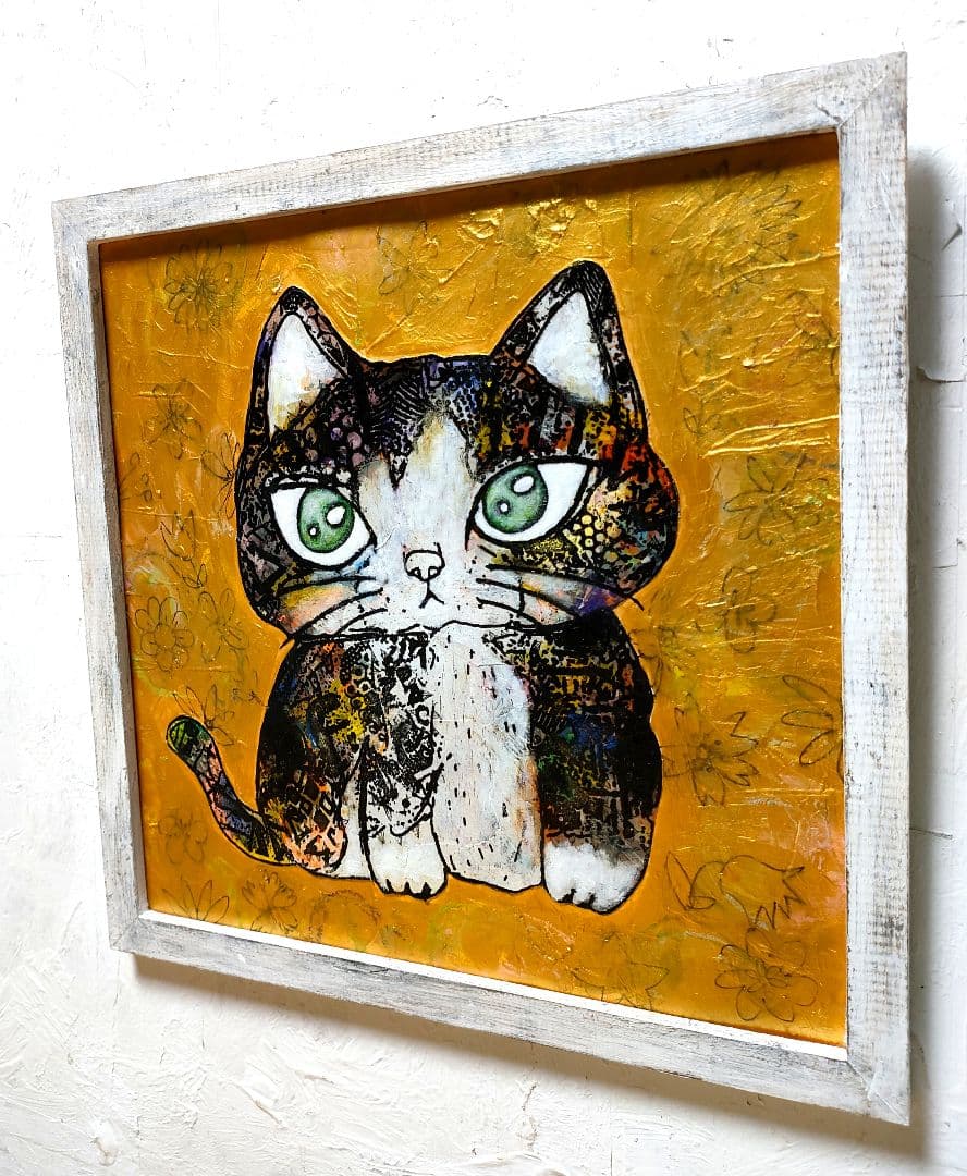 額付き銅版画応用絵画　title「未來ニャンコ」