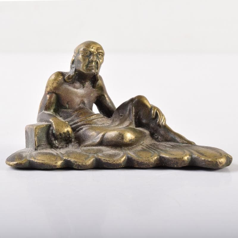 中国　古銅鍍金　達磨像　仏像　紙鎮　置物　C　7034