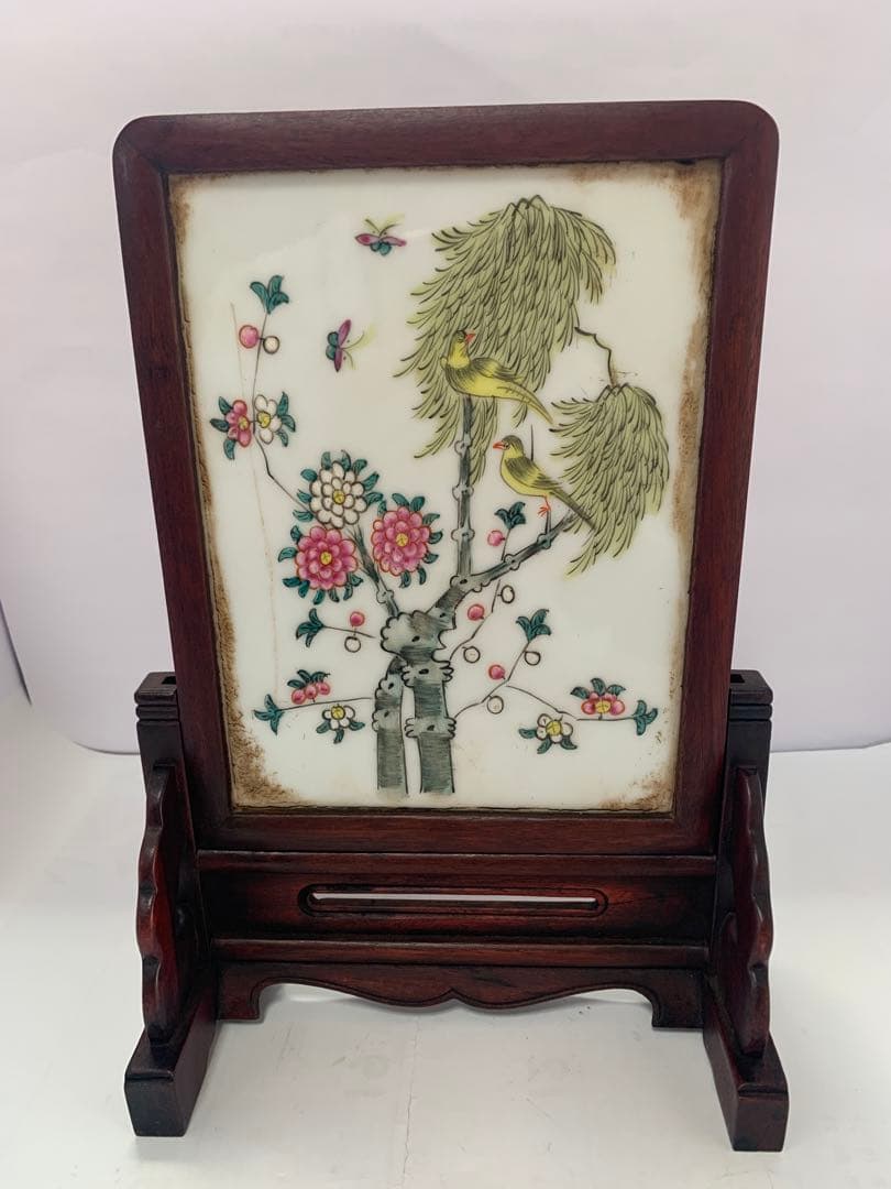 中国美術　民国时期　砚屏 陶板 送料込み