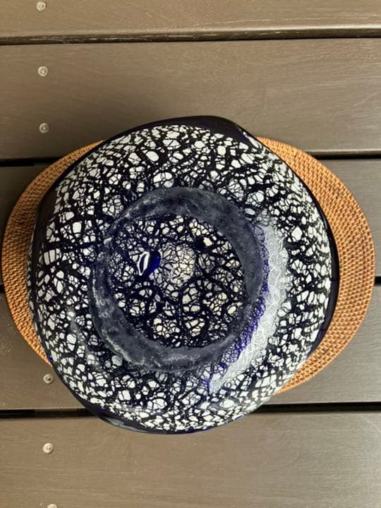 稲嶺盛吉　土紋　花器　紺緑