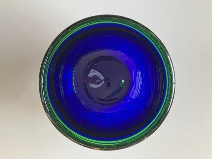 稲嶺盛吉　土紋　花器　紺緑