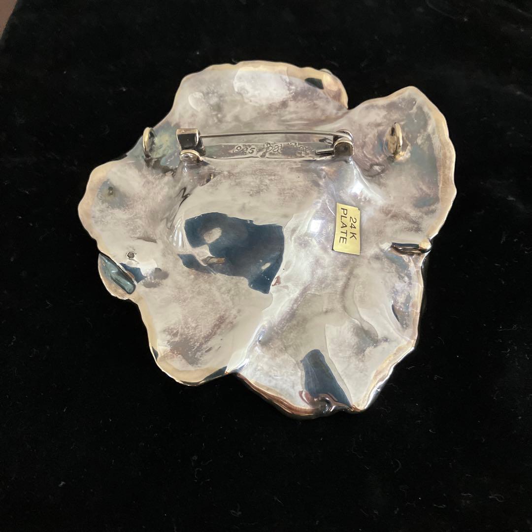 イスラエルBat-Amiシルバー24Kプレート 花型ブローチ